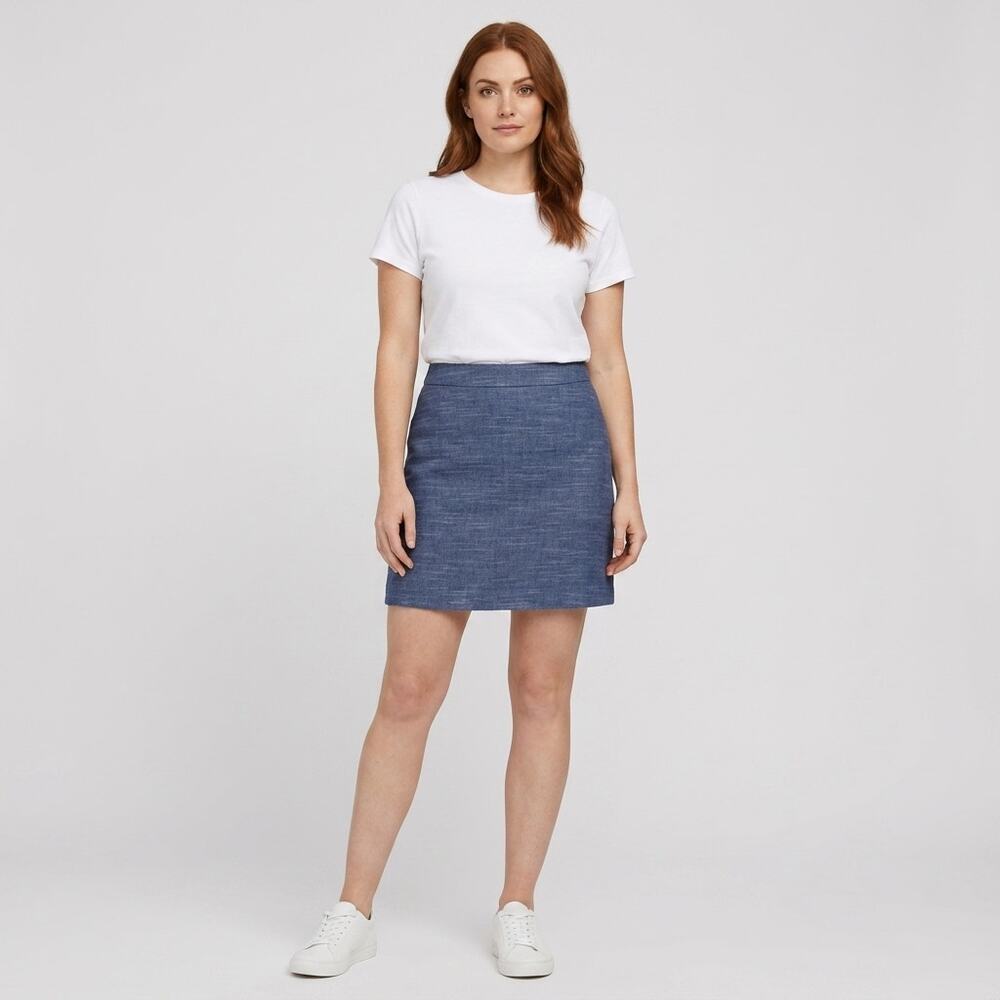 Gap Linen Blend Blue Mini Tweed Lined Casual Skirt Women Size 0